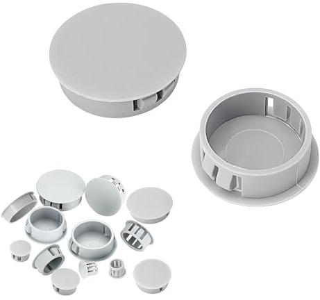 Qrity 20 PCS Plastic Button Plugs, 6mm Round Drill Hole Cover Caps, Snap on Type, Furniture Hole Caps, Grey, for Cabinet Desk Table Chair Cupboard Wardrobe