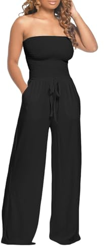 Jumpsuit Damen Elegant Sommer Ärmellos Overall Einteiler Hosenanzug Festlich Hochzeit Sexy Trägerlos Bandeau Overall Party Urlaub Hohe Taille Playsuit Romper Hosenanzüge Jumpsuits für Damen