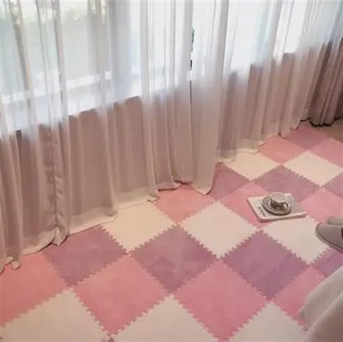 30 x 30 cm/Stück (11,82 Zoll) Puzzlematte, 10 Stück/Set (0,9 Quadratmeter), zottelige Teppichmatte aus EVA-Schaum, Plüschstoffteppich, RV-Teppichfliesen for Schlafzimmer, Spielzimmer, Training(Pink wh