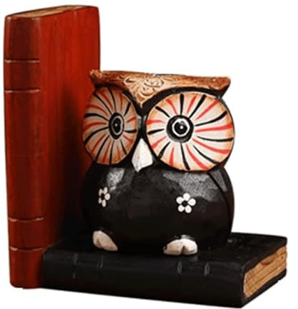 EOTRERANQ Buchstützen aus Kunstharz, niedliche Geschnitzte Eule, Buchstützen, Retro, Rutschfester Buchstopper, einzigartiger Halt for Bücher, 12 x 6 x 14 cm, dekorative Buchstützen Buchstützen
