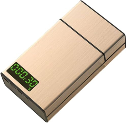WOZLO-Intelligentes Zigarettenetui, Hilfsmittel zur Raucherentwöhnung, Etui mit Timer und Schloss aus Aluminiumlegierung, 20 schlanke Zigaretten,Gold