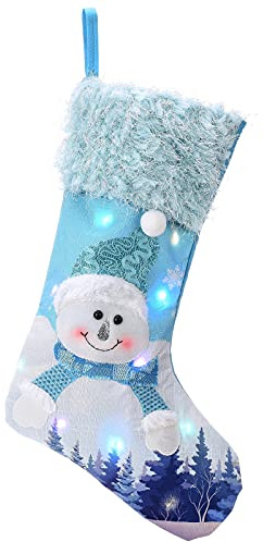 MOTUZP Weihnachtsstrümpfe, Halter, Kamin, hängende Weihnachtsstrümpfe, weiche Weihnachtsstrümpfe, blauer Weihnachtsmann, Schneemann, Strumpf mit Licht für Weihnachten, Urlaub, Weihnachtsdekoration (1