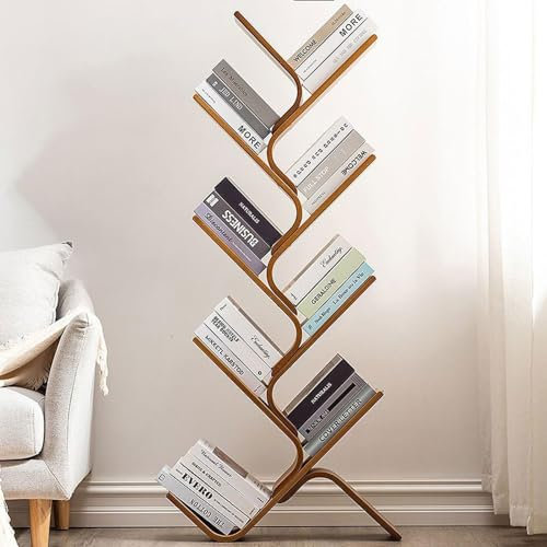 Bambus kleine Schreibtisch Bücherregal, Baum Bücherregal für Bücher, CDs, Zeitschriften, Boden stehend Organisator für Schlafzimmer, Wohnzimmer, Büro(5 Layer)