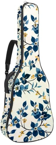 Gitarrentasche, 104 cm, doppelter verstellbarer Schultergurt, Akustikgitarre, Gigbag, Vintage-Blau, Mini-Blumen, wasserdicht, Oxford-Stoff, dicker Schwamm, Vintage-blaue Mini-Blumen, 42.9x16.9x4.7 in,