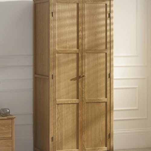 Julian Bowen Coxmoor Wardrobe with Shelf, 2 Door, Oak - H188 x W80cm | Traditional Double Closet, Clothing Rail & Shelf, Storage Armoire for Bedroom