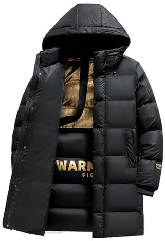 Manteau long à capuche pour homme, veste d'hiver en duvet épais, chaud matelassé, parka isolée, fermeture éclair sur toute la longueur, veste coupe-vent pour temps froid, idéal pour l'extérieur et les