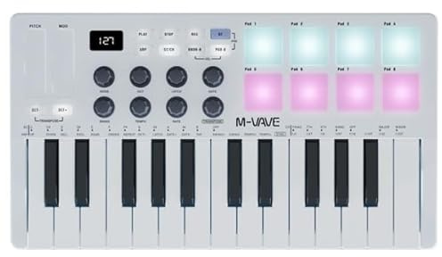 MIDI-Keyboard-Controller USB 25 Tasten Professionelle dynamische Tastatur mit RGB-Drum-Pads Weiß