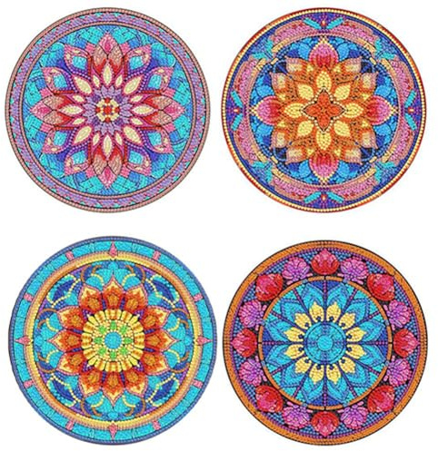Lbvzxkad 4 Pezzi Tovaglietta Fai da Te con Pittura Artistica con Diamanti, Tovagliette Rotonde in Acrilico Antiscivolo per Decorazioni da Tavola, Durevoli e Facili da Usare.