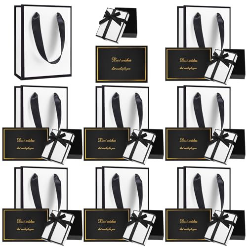 ViEinkaufen 8 Set Gift Box and Bag Small, Jewellery Gift Box Gift Bag and Greeting Card Bracelet Earring Ring Necklace Gifts Boxes Bags for Presents