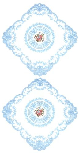 QUARKZMAN 2Pack Napperon Rétro en Dentelle 12x12-in Carré Napperon Brodé pour Table Dentelle Crochet Français sous-Verres pour Maison Mariage, Bleu Ciel