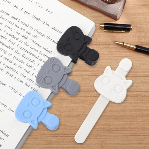4 Stück Cute Katzen Magnetische Lesezeichen, Automatische Lesezeichen Silikon Weihnachten Geschenk für Lehrer, Schüler, Leser & Katze Magnet Seite Marker Katzenliebhaber