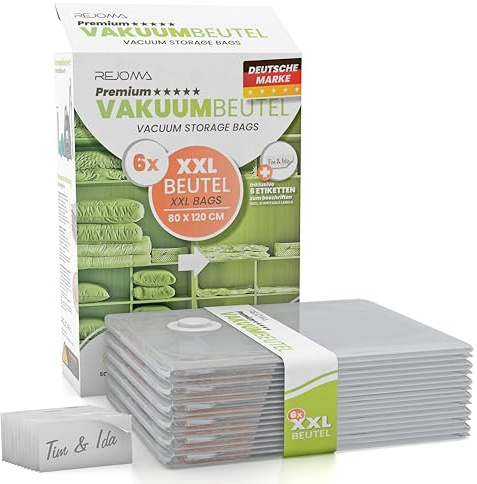 Rejoma® Vakuumbeutel – 6er Set extra groß für Bettdecken, Kopfkissen & Kleidung, platzsparende Aufbewahrung, luftdicht & wiederverwendbar