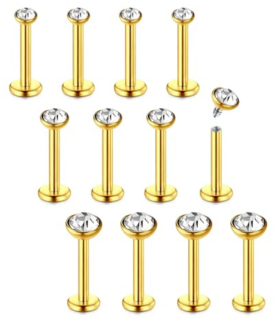 D.Bella 6-12Stück 16G Lippenstifte Labret Stäbe Edelstahl 6-10mm Silber Gold Helix Tragus Stud Piercing Schmuck