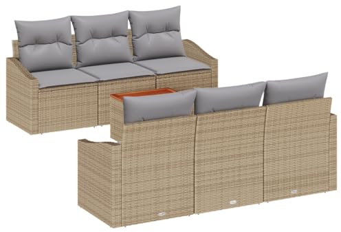 vidaXL Trädgårdsoffset 7 pcs Beige och Ljusgrå konstrotting, Trädgård och Terrass, Modern Rattansoffa, UV-resistenta Material, Modulär Ute-soffa, Loungeset för Uteplats