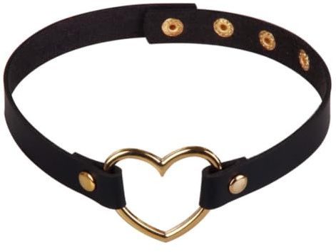 CALFOVERA Schwarzes PU Leder Herz Choker Für Frauen Schmuck Punk Gothic Stil Liebe Lederhalsband Kette Kreis Kurze Halskette Mit Verstellbarem Legierungsverlängerer Für Kostümschmuck Weihnachtsfeier