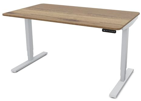 ASSMANN Höhenverstellbarer Schreibtisch elektrisch, 140x80cm, TÜV-geprüft | stufenlos verstellbar mit Aufprallschutz, ergonomischer Schreibtisch Made in Germany, abgerundete Ecken, Eiche Tabak/Silber