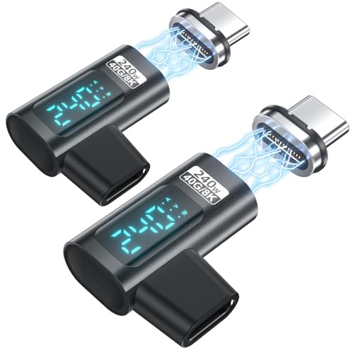 HanCenDa Adaptador magnético USB C de 140 W, 2 unidades, adaptador USB C de 90 grados de 24 pines con USB 4 de 20 Gbps 8K 60 Hz de video para Thunderbolt 3 MacBook Pro/Air, tablet, portátil, iPhone 15