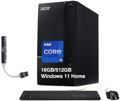 acer Aspire TC-1785-UA92 Ordinateur de bureau professionnel (Intel i5-14400, 16 Go DDR5, SSD PCIe NVMe 512 Go, Intel UHD, bloc d'alimentation 300 W, WiFi 6E, Bluetooth 5.3, RJ-45, 2 HDMI, Win 11 Home