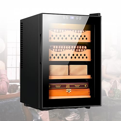 Lissontine Humidor Befeuchter Elektronisch Mit Touchscreen Und Zedernholz, Zigarrenschrank Mit Glastür Und Feuchtigkeitskontrolle Für Die Perfekte Zigarrenreifung 50L-300Counts