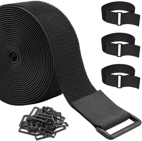 5m x 5cm Adjustable Cable Straps with 25 Buckles, Free Cut Length, Black Reusable Fastening Cable Ties, Hook and Loop Securing Strap for Cable Tidy, Wire Management, Cord Organiser
