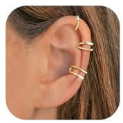 Kenivira 3 Pairs Ear Cuff For Women 18K Gold Plated Ear Cuff Earrings No Piercing Adjustable Fake Earrings Set