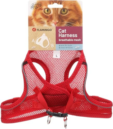 katzengeschirr - Step&Go Berta rot L - 30-34 cm / 48-52 cm - Nylon mit atmungsaktivem mesh und reflektierenden Streifen