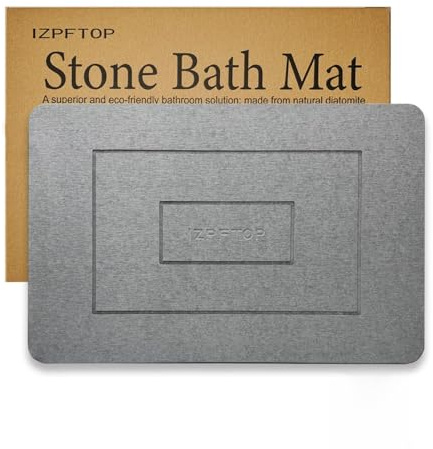 IZPFTOP Tappeto bagno diatomite,Tappetino bagno assorbente,Tappetino pietra doccia,tappeto doccia assorbente, tappeto bagno antiscivolo,tappetini bagno 60x39cm (Gris claro)