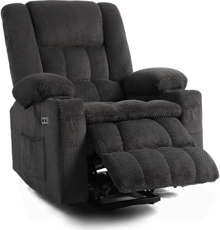 Consofa Fernsehsessel Relaxsessel mit Aufstehhilfe Elektrisch, Massagesessel mit Liegefunktion, TV Sessel Seniorensessel für Wohnzimmer, Heizung,4 Seitentaschen, TYP C & USB(Babbel, Grau)