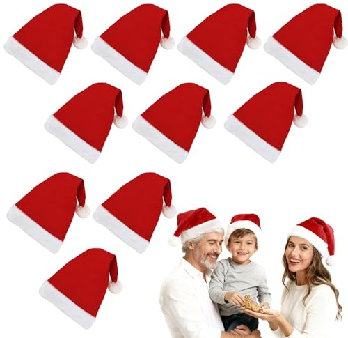 Huanmin 10 PCS Weihnachtsmützen Nikolausmütze Erwachsene: Weihnachtsmann Mütze Weihnachtsmütze Familie Rote Santa Mütze
