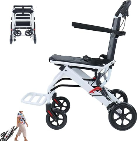 Sedia a rotelle da trasporto leggera, pieghevole, per adulti, con braccioli ribaltabili, cintura di sicurezza e pedale, sedia a rotelle portatile, ideale per anziani e viaggi, supporta 90,7 kg