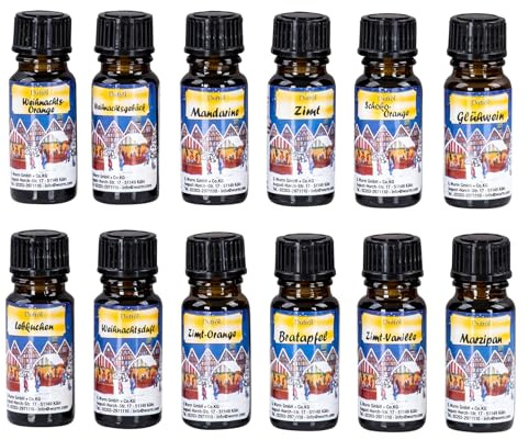 12er Set Duftöle Weihnachtsduft je 10ml für Duftlampen Raumduft Lufterfrischer Diffuser Raumklima Aroma-Öl Winter Weihnachten