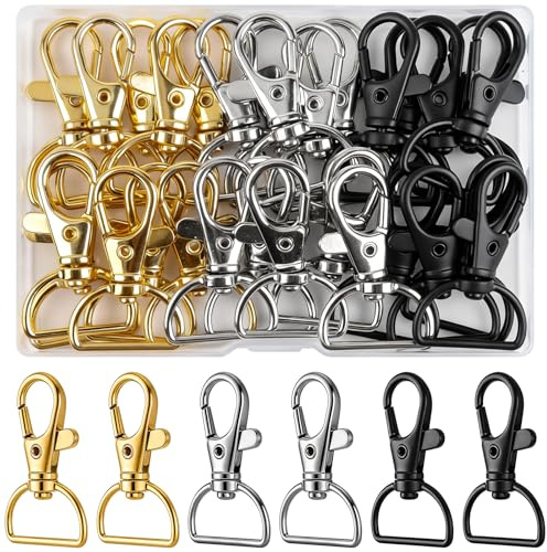 Caianwin 30 Stück Schlüsselanhänger Haken Makramee D Ringen | Karabinerhaken Schlüsselring Lanyard Drehverschluss für Makramee Anhänger, DIY Hänge Schmuckherstellung
