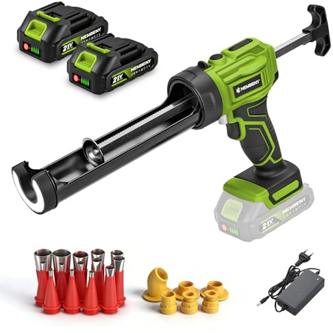 NewBeny Akku Kartuschenpresse mit 2 x 2.0 Ah-Batterien, Akku Silikonpistole mit 4 Stufiger Gassteuerung & Integrierter LED, 300ml Kartuschen zum Abdichten von Fugen & zum Auftragen von Klebstoff