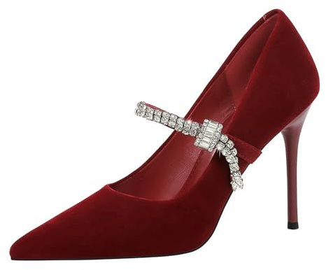 Scarpe Donna con Tacco Alto con Tacco a Spillo 10cm Rosso Sexy a Punta Tacco Taglia Pumps Strass Scintillanti -Numeric_37