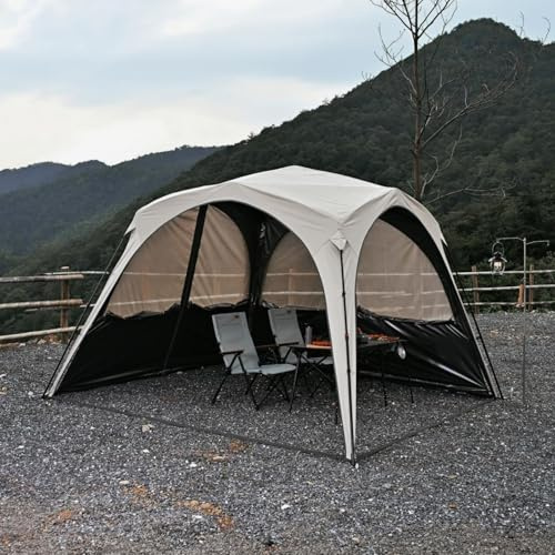 ARURU Camping Pavillon 3×3m Kuppelzelt mit 4 or 2×2-in-1 Seitenteilen Wasserdicht Sonnenschutz und Moskitonetz mit Titan-Blackout Beschichtung Camping & Strand & Gartenzelt Pop Up Zelt Aufbau