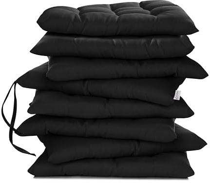 Lavea® Coussins de Chaise 40x40 cm – Lot de 8 avec Attaches – Confortables et lavables pour intérieur, extérieur - pour Jardin, Balcon, terrasse et Cuisine - Noir
