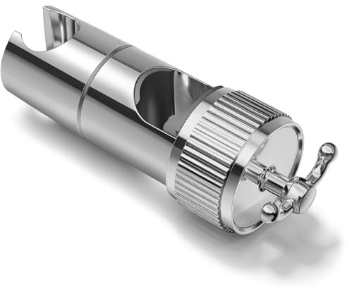 OFFO Duschkopfhalterung mit Haken, Duschhalterung ohne Bohren, Handbrause Halterung 360° Drehbar für Konus 19-22mm, 16–28 mm verstellbarer Duschkopf Halterung für Runde Duschstangen, Chrom