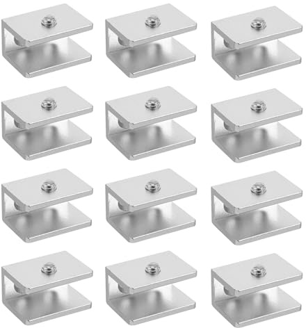 HOMSFOU 12 Pezzi 12 Staffe per Mensole in Alluminio Regolabili 8-10 Mm, Morsetti per Lastra di Vetro Neri, Supporti di Fissaggio per Mensole a Muro Adatti per Ripiani in Vetro e Pannelli,