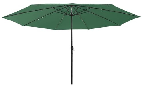 Holamys Sonnenschirm mit LED-Beleuchtung, 400x250 cm Grün, Polyester Gartenschirm mit Kurbel, 32 LEDs für Außenbereich, UV-Schutz, Terrassenschirm für Garten & Balkon
