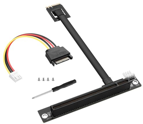 ELFJMZP M.2 (A/E Key) zu PCI-E 3.0 x16 Verlängerungskabel 22CM - Konvertiert M.2 Wireless Slot zu PCIe Expansion Port mit SATA Power & Montage Kit für Desktop Motherboard