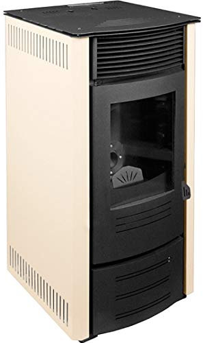 Stufa a pellet con potenza termica 2,8-11 kW, consumo pellet max 2,70 Kg/h - min 0,82 Kg/h, volume riscaldabile fino a 320 m³