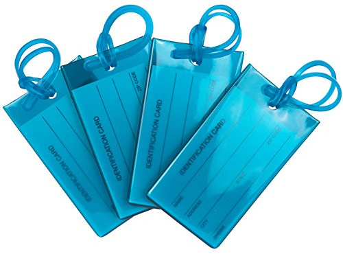 Pack de 4 identificadores de maletas | Etiquetas para maletas y mochilas | Fabricados en PVC flexible y resistente | Azul