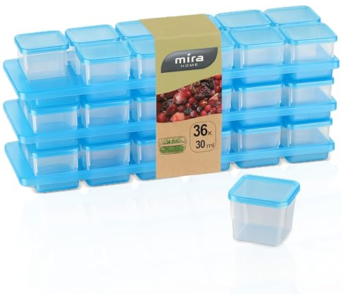 MiraHome Gefrierdosen Set 36x0,03L inkl. 3 Halterungen Durchsichtig Blau – Perfekt in der Küche zur Aufbewahrung & Organisation für Lebensmittel – Vorratsdosen mit Deckel Luftdicht – Austrian Quality
