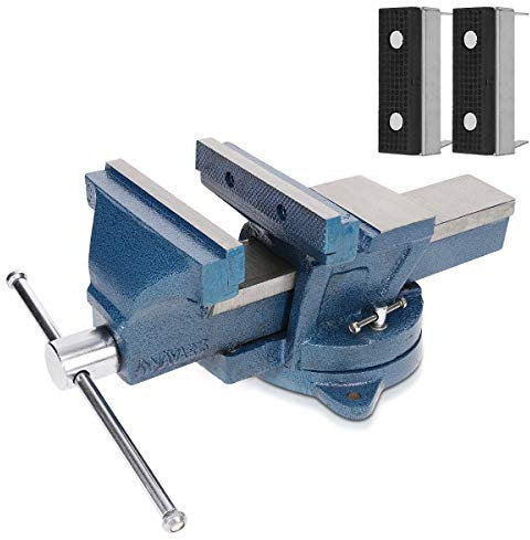 Navaris Bench Vice 6-inch - Heavy Cast Iron Vice for Workbench with 360 Degree Swivel, Includes Soft Jaws for Holding Wood and Plastic - XL (150mm)