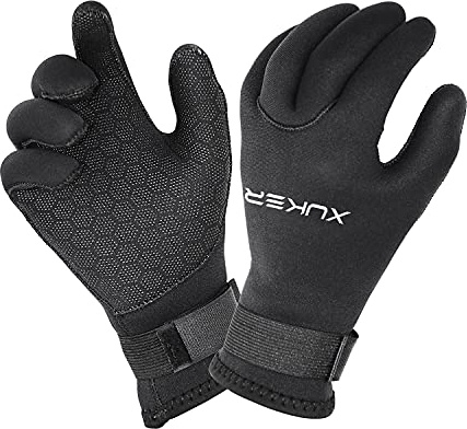XUKER Water Gloves, 3mm & 5mm Neoprene Five Finger Warm Wetsuit Winter Gloves for Scuba Diving Snorkeling Paddling Surfing Kayaking Canoeing Spearfishing Skiing (5mm-Black, S)