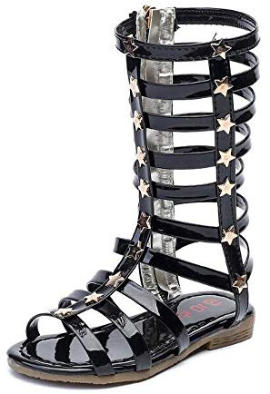 BININBOX Sandali gladiatore al ginocchio da ragazza (Nero, numeric_26)