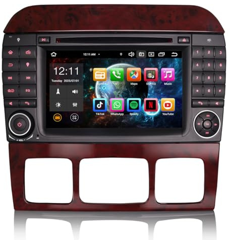 ERISIN 7 tums Android 14 bilradio för Mercedes S/CL klass W220 W215 stöder GPS-navigator Carplay Android Auto DSP Bluetooth 5.0 DVD Canbus A2DP SWC WiFi DAB 8-kärna 4 GB RAM 64 GB ROM