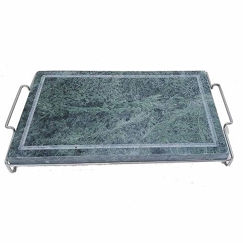Griglia piastra bistecchiera barbecue in pietra ollare per cuocere arrostire cibi alimenti con stand in acciaio -Piastra ollare piccola 20x30 cm