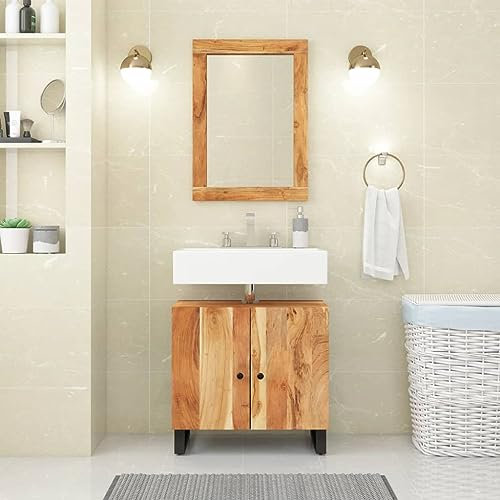 heybb Waschbeckenunterschrank Massivholz Akazie und Holzwerkstoff Unterschrank Waschbecken