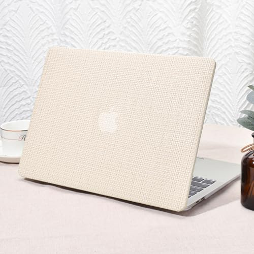 Vozehui Hülle Kompatibel MacBook Air 13 Zoll Hülle 2022 2021 2020 2019 2018 Release A1932 A2179 M1 A2337 Touch ID, Elegantes Leder Kunststoff Hartschalengehäuse Tastatur Abdeckung, Beige Gewebt
